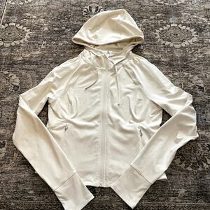 Athleta Softluxe Crop Full Zip Hoodie Jacket Cream Women's Size L